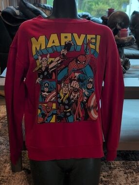 Marvel Red Crewneck Sweater with Vintage Superhero Graphic